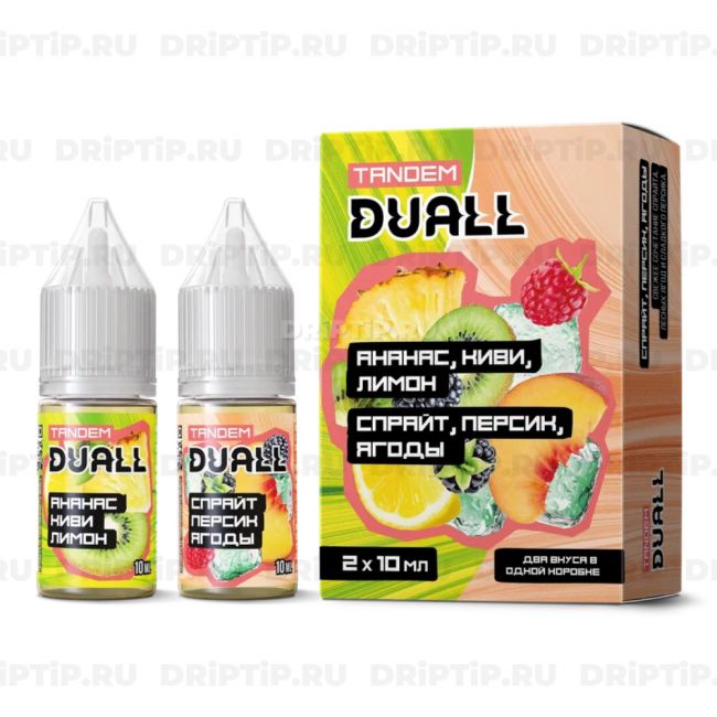 Жидкость Duall Tandem Salt -  Ананас Киви Лимон и Спрайт Персик Ягоды 