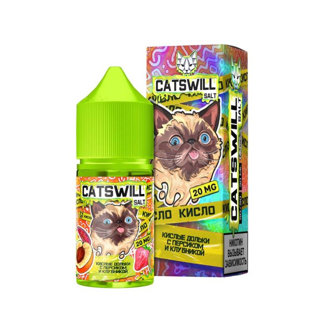 Жидкость Catswill Sour Salt - Кислые Дольки с Персиком и Клубникой 